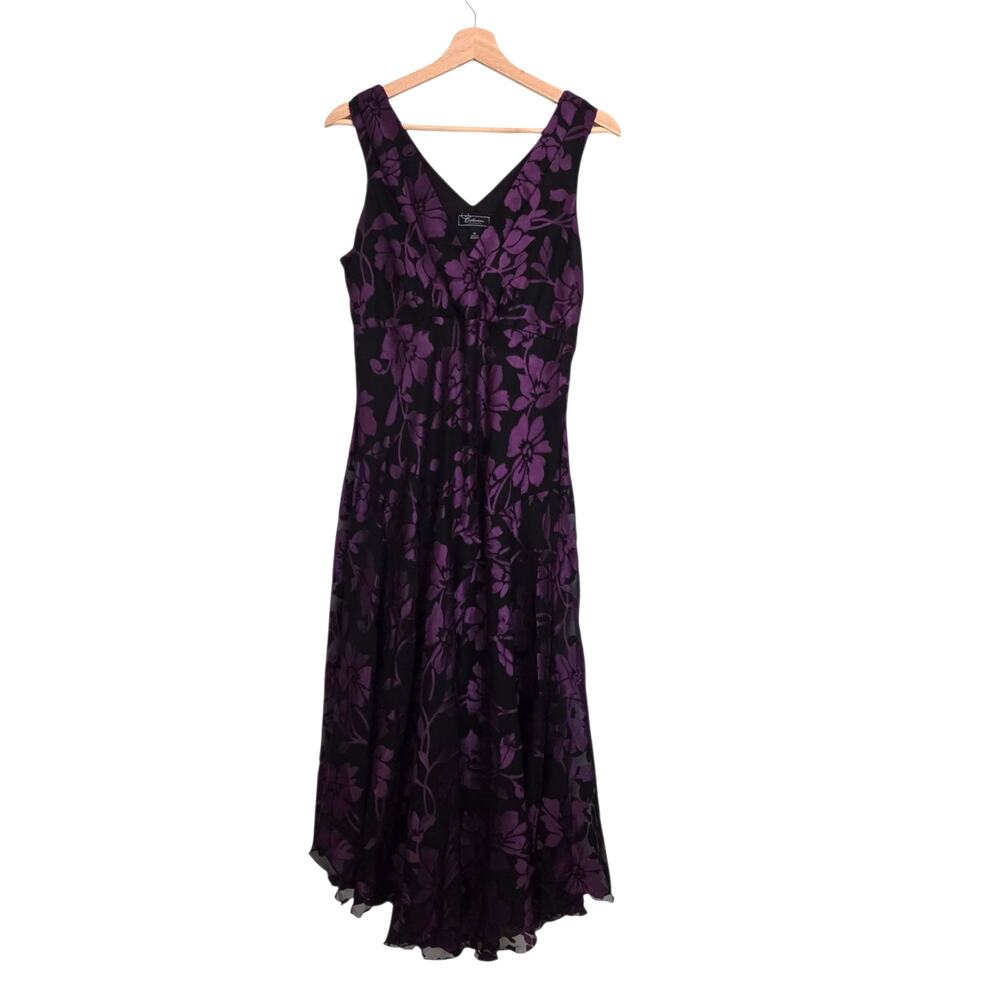 Collections Dressbarn Lace Purple Floral Moody Whimsigoth Midi Dress Sz 10